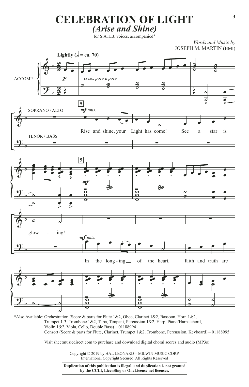 Download Joseph M. Martin Celebration Of Light (Arise And Shine) Sheet Music and learn how to play SATB Choir PDF digital score in minutes