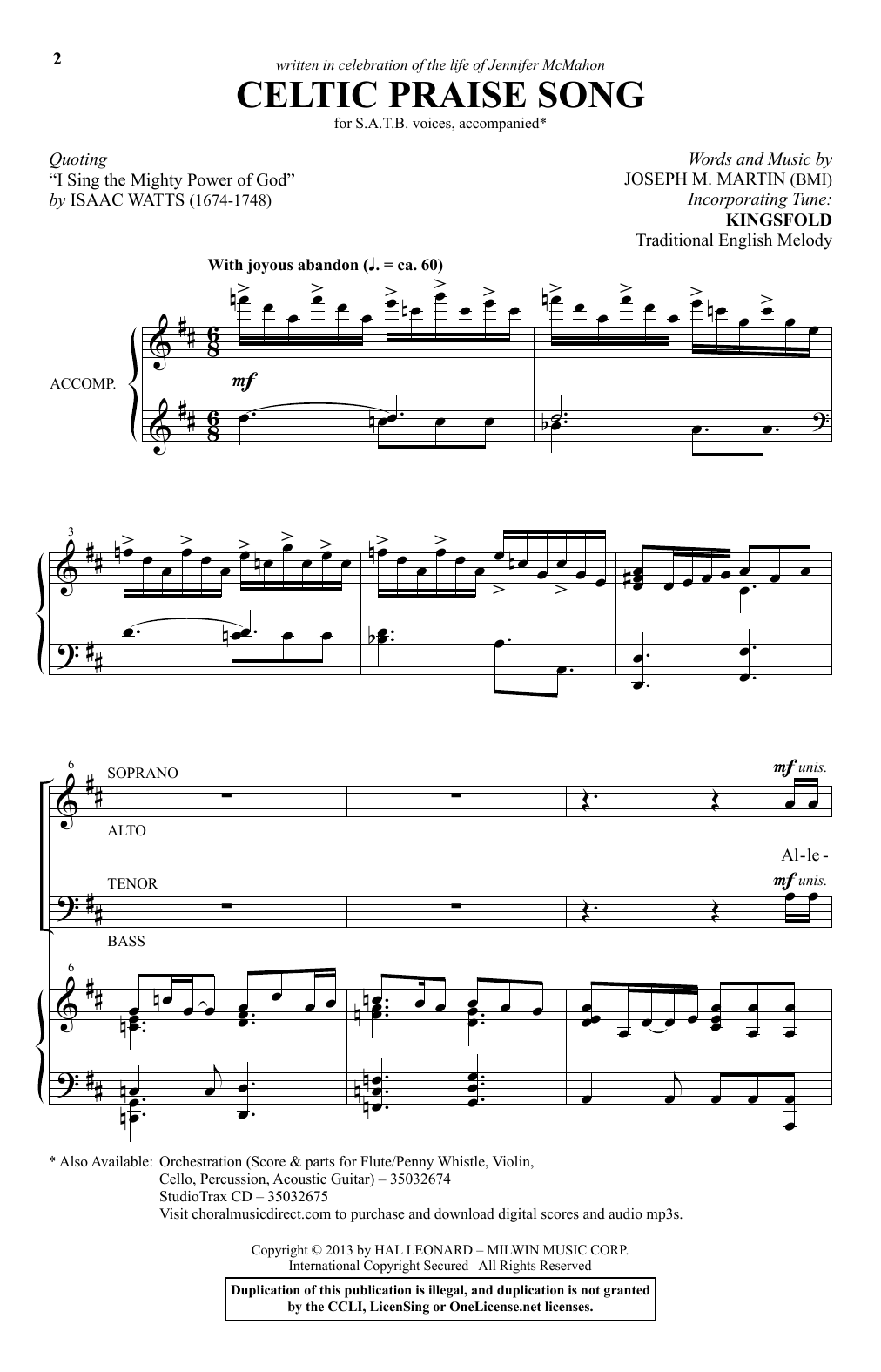 Download Joseph M. Martin Celtic Praise Song Sheet Music and learn how to play SATB Choir PDF digital score in minutes