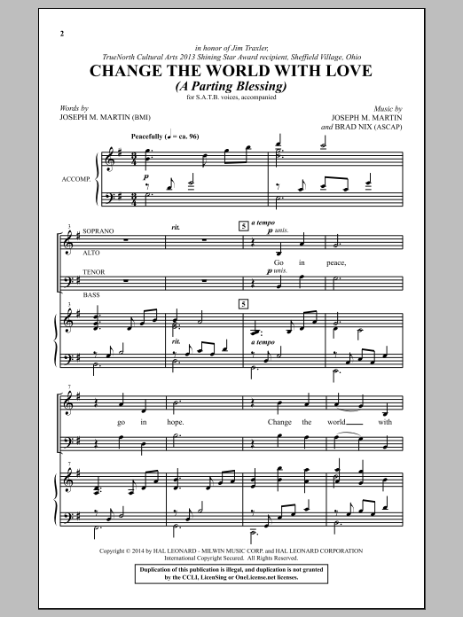 Download Joseph M. Martin Change The World With Love (A Parting Blessing) Sheet Music and learn how to play SATB PDF digital score in minutes