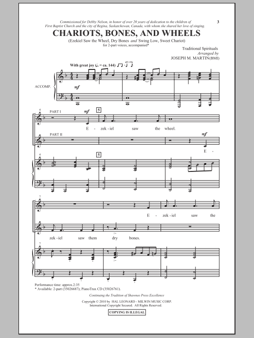 Download Joseph M. Martin Chariots, Bones, And Wheels Sheet Music and learn how to play 2-Part Choir PDF digital score in minutes