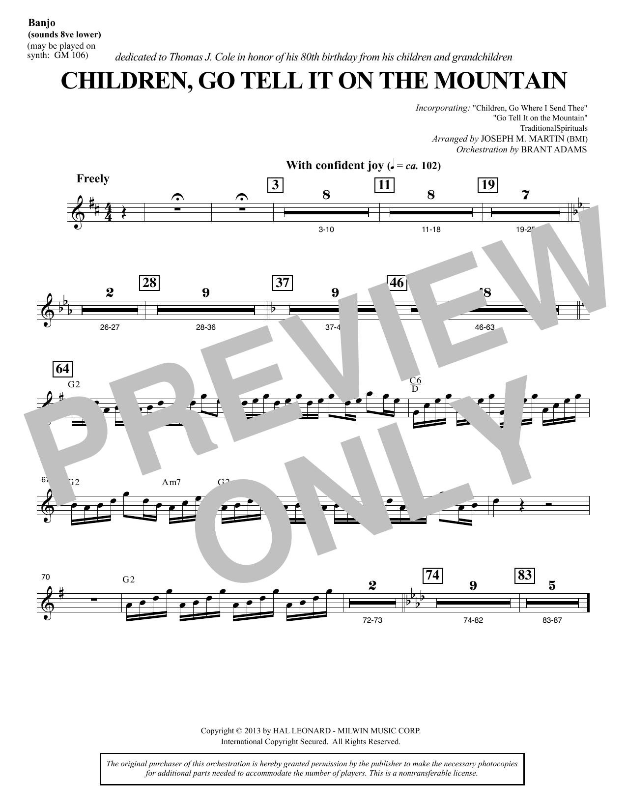 Download Joseph M. Martin Children, Go Tell It on the Mountain - Banjo Sheet Music and learn how to play Choir Instrumental Pak PDF digital score in minutes