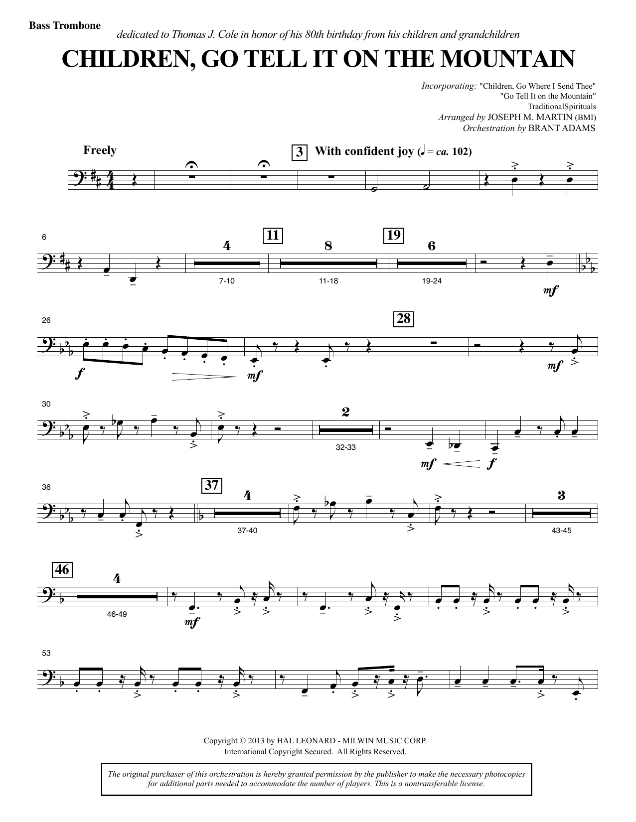 Download Joseph M. Martin Children, Go Tell It on the Mountain - Bass Trombone Sheet Music and learn how to play Choir Instrumental Pak PDF digital score in minutes