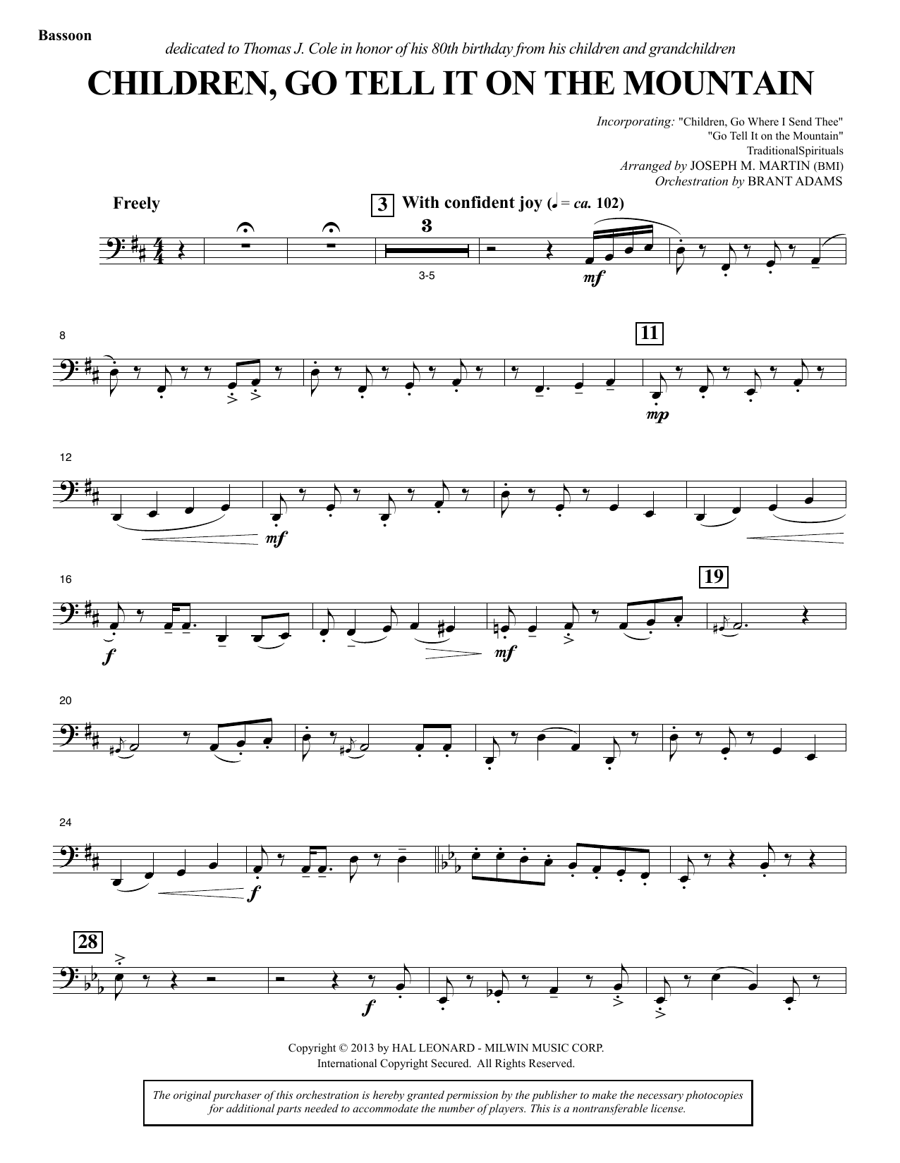 Download Joseph M. Martin Children, Go Tell It on the Mountain - Bassoon Sheet Music and learn how to play Choir Instrumental Pak PDF digital score in minutes