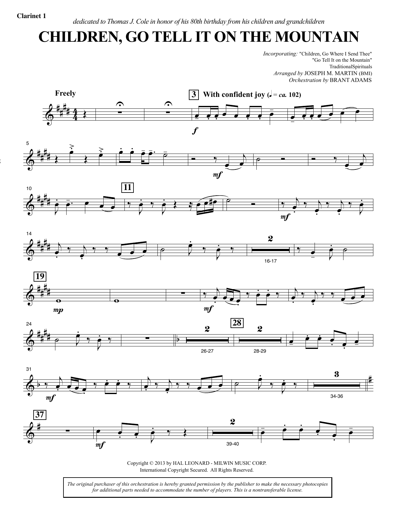 Download Joseph M. Martin Children, Go Tell It on the Mountain - Bb Clarinet 1 Sheet Music and learn how to play Choir Instrumental Pak PDF digital score in minutes