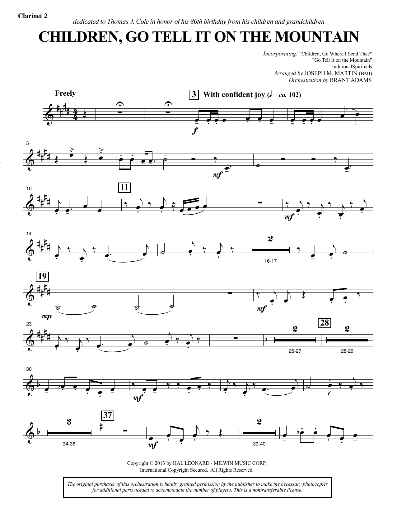 Download Joseph M. Martin Children, Go Tell It on the Mountain - Bb Clarinet 2 Sheet Music and learn how to play Choir Instrumental Pak PDF digital score in minutes