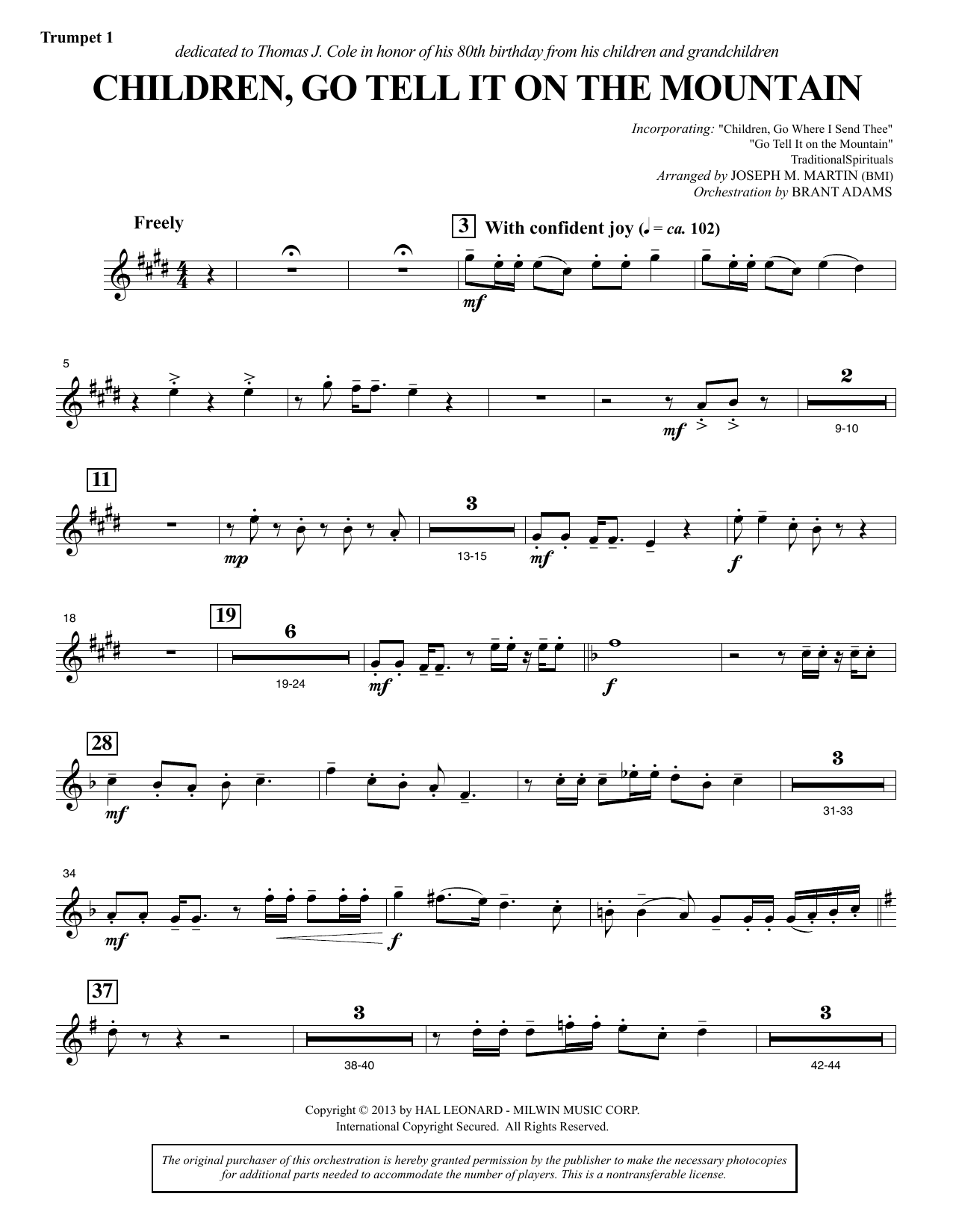 Download Joseph M. Martin Children, Go Tell It on the Mountain - Bb Trumpet 1 Sheet Music and learn how to play Choir Instrumental Pak PDF digital score in minutes