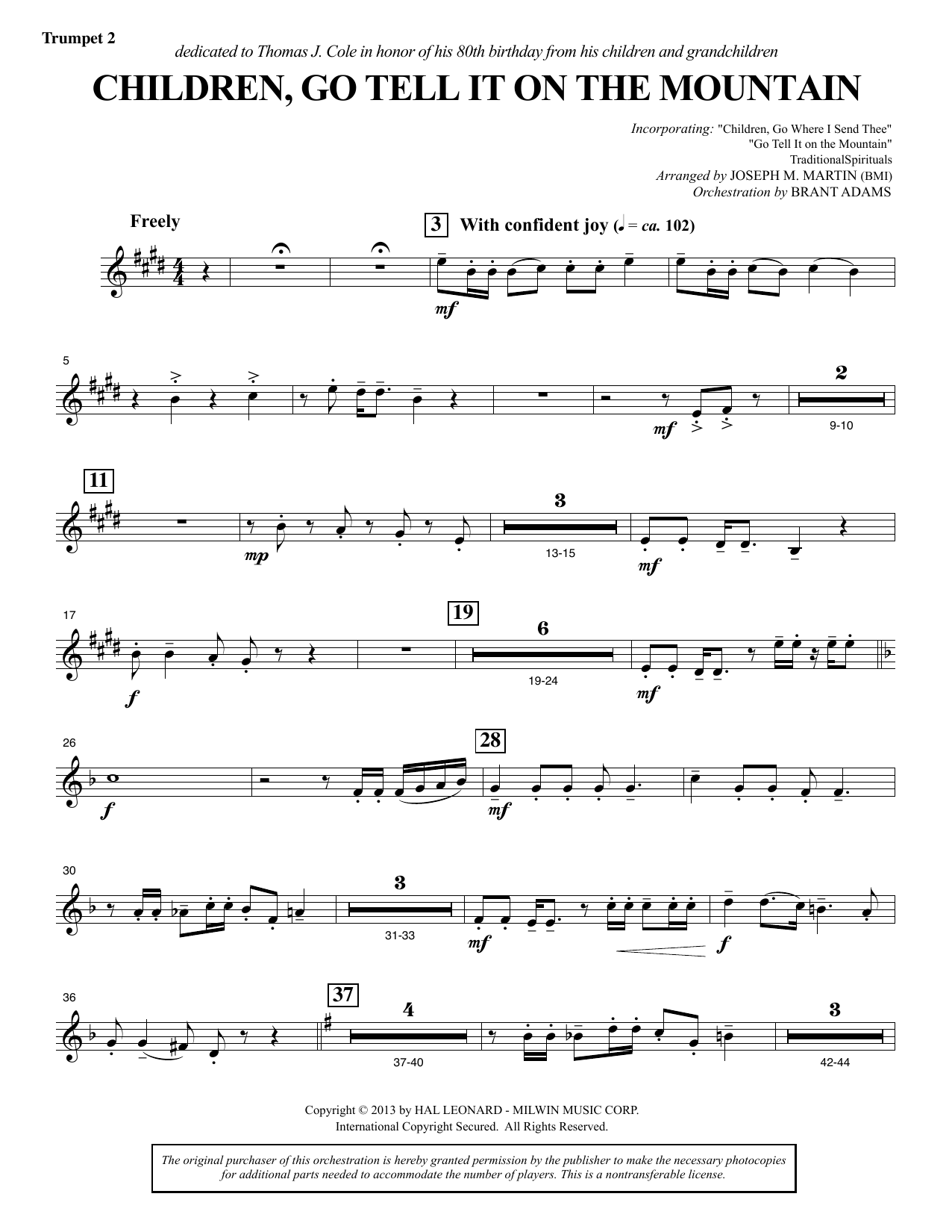 Download Joseph M. Martin Children, Go Tell It on the Mountain - Bb Trumpet 2 Sheet Music and learn how to play Choir Instrumental Pak PDF digital score in minutes