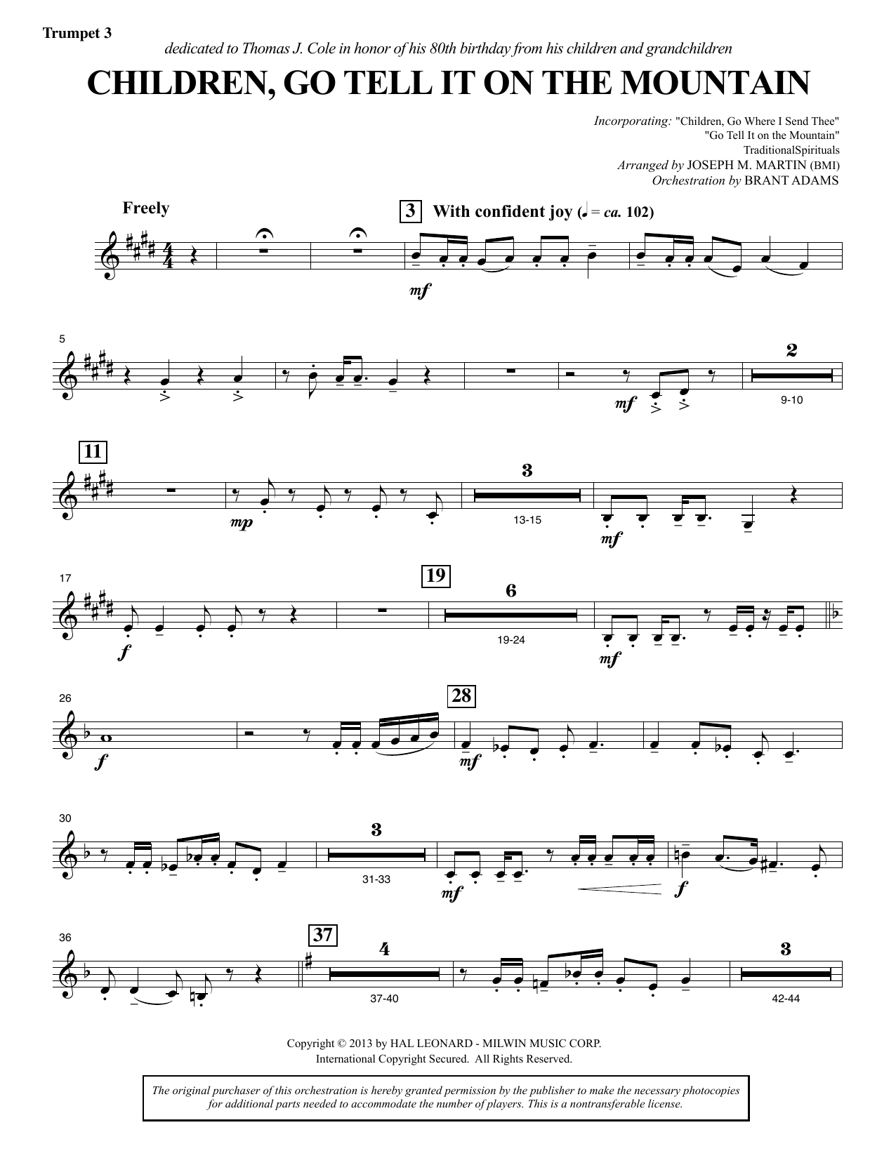 Download Joseph M. Martin Children, Go Tell It on the Mountain - Bb Trumpet 3 Sheet Music and learn how to play Choir Instrumental Pak PDF digital score in minutes