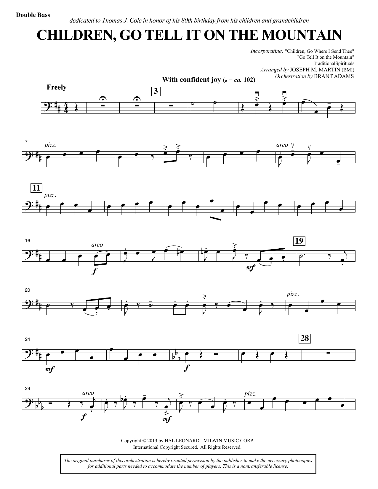 Download Joseph M. Martin Children, Go Tell It on the Mountain - Double Bass Sheet Music and learn how to play Choir Instrumental Pak PDF digital score in minutes
