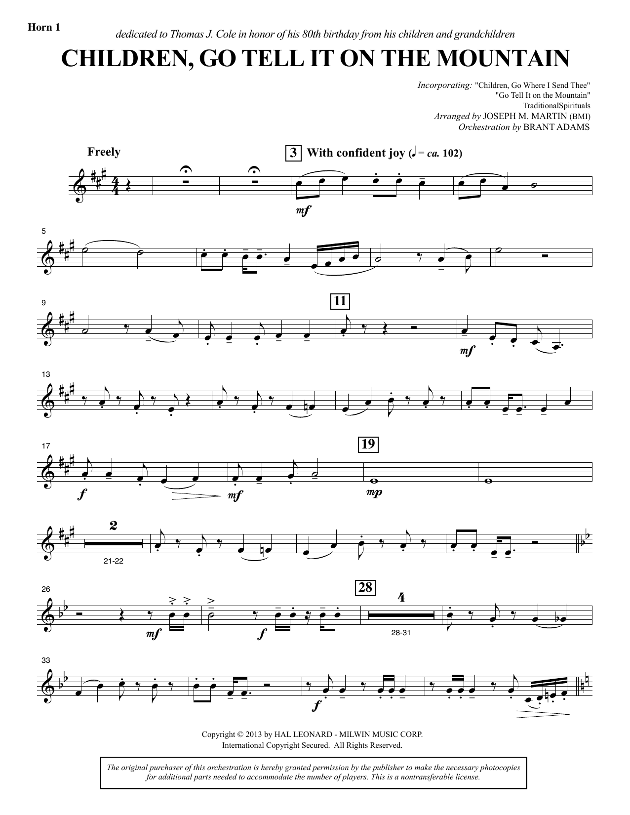 Download Joseph M. Martin Children, Go Tell It on the Mountain - F Horn 1 Sheet Music and learn how to play Choir Instrumental Pak PDF digital score in minutes