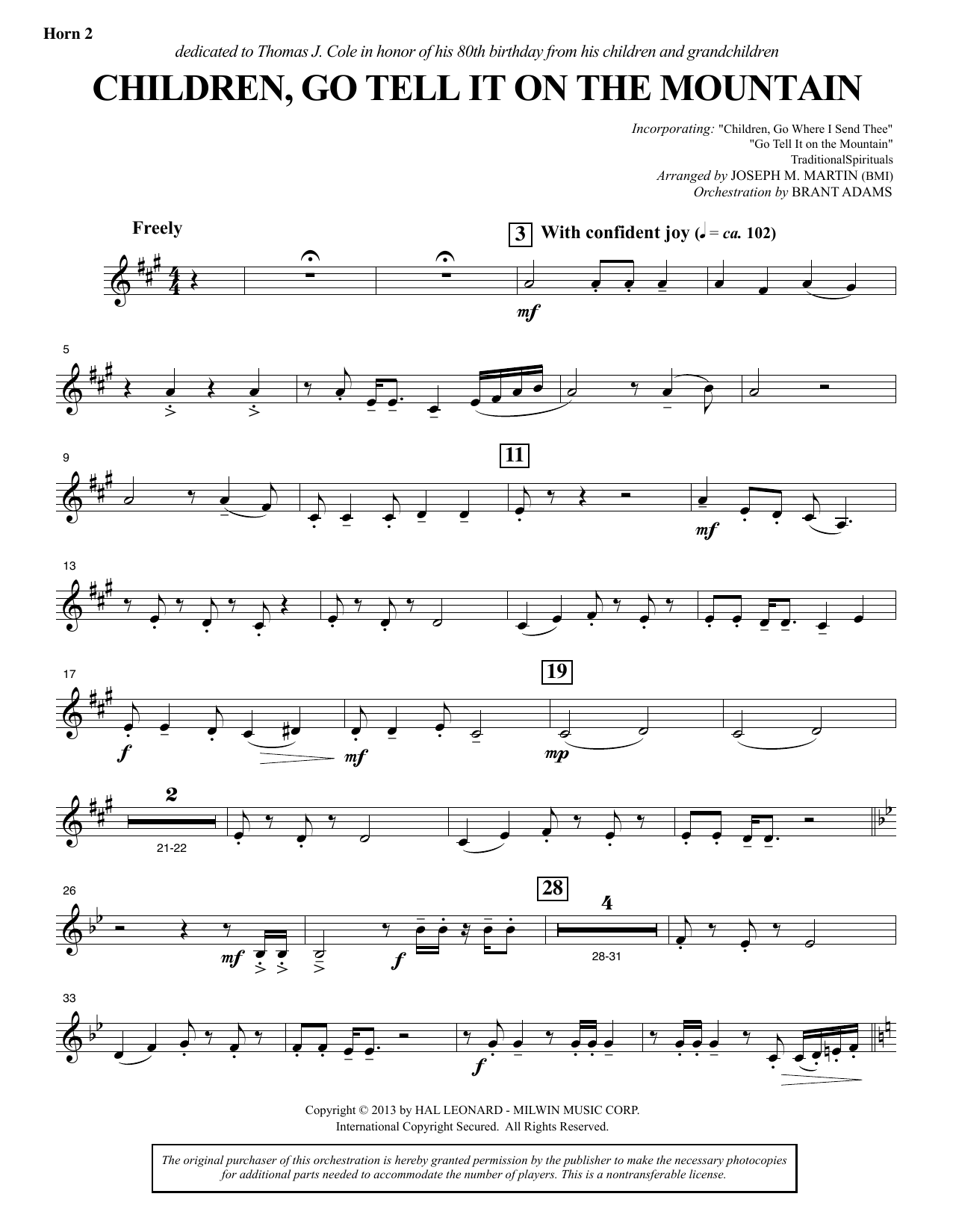 Download Joseph M. Martin Children, Go Tell It on the Mountain - F Horn 2 Sheet Music and learn how to play Choir Instrumental Pak PDF digital score in minutes