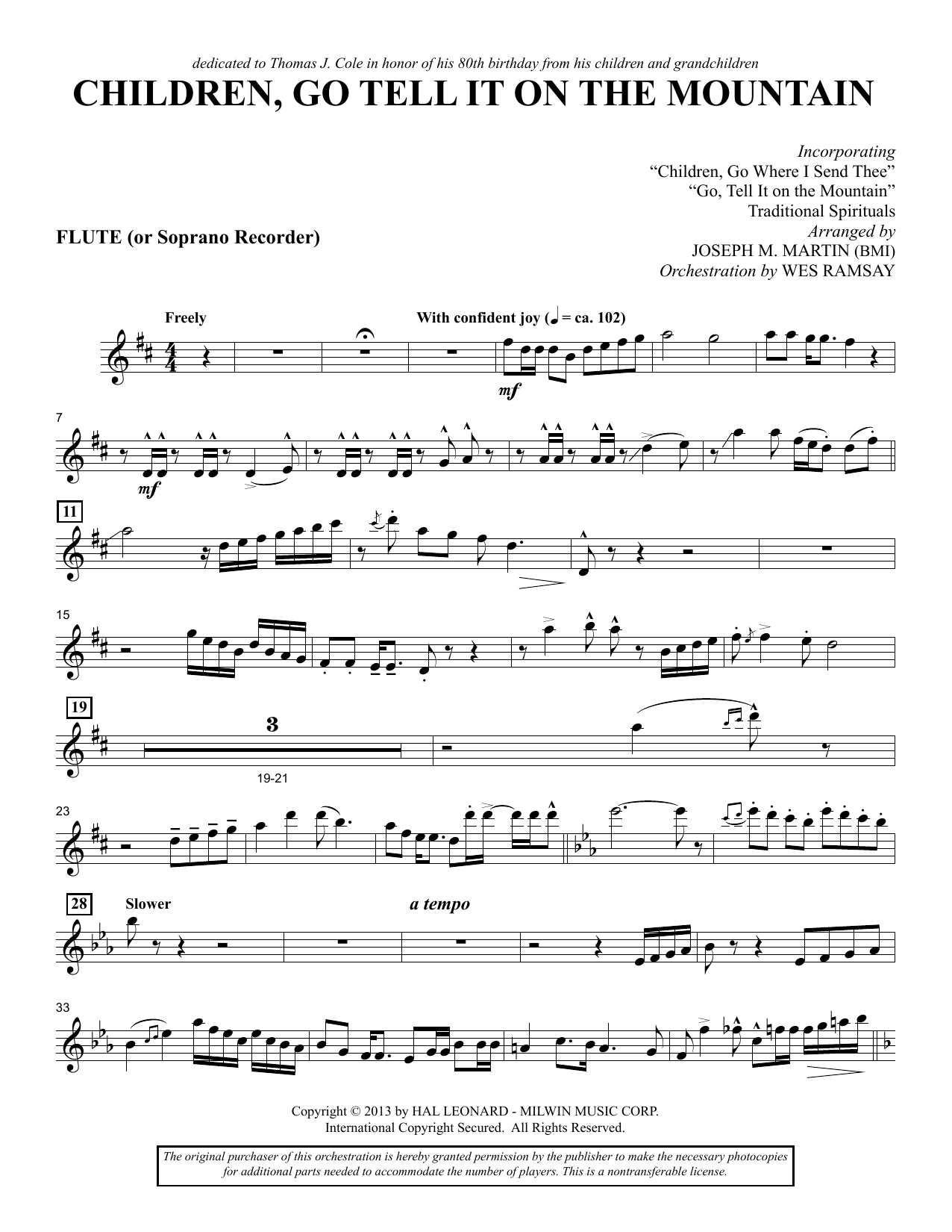 Download Joseph M. Martin Children, Go Tell It on the Mountain - Flute/Soprano Recorder Sheet Music and learn how to play Choir Instrumental Pak PDF digital score in minutes