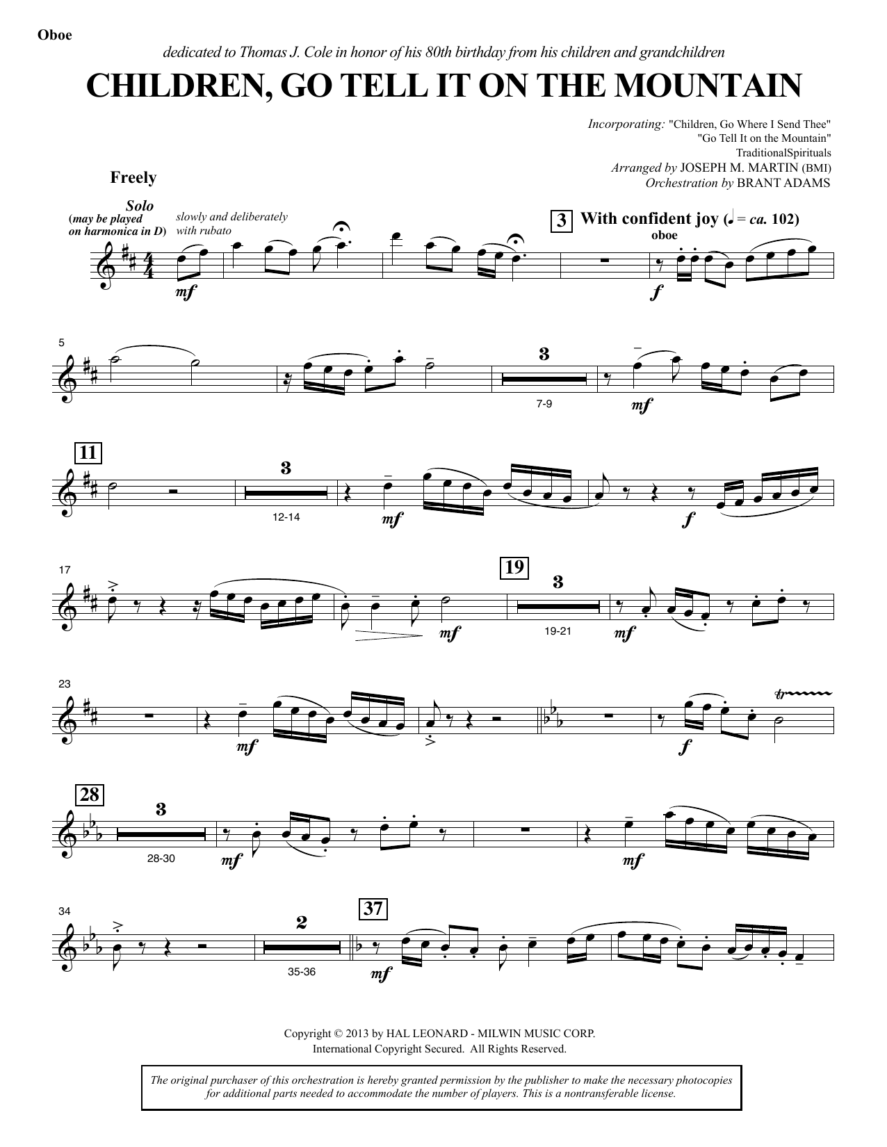 Download Joseph M. Martin Children, Go Tell It on the Mountain - Oboe Sheet Music and learn how to play Choir Instrumental Pak PDF digital score in minutes