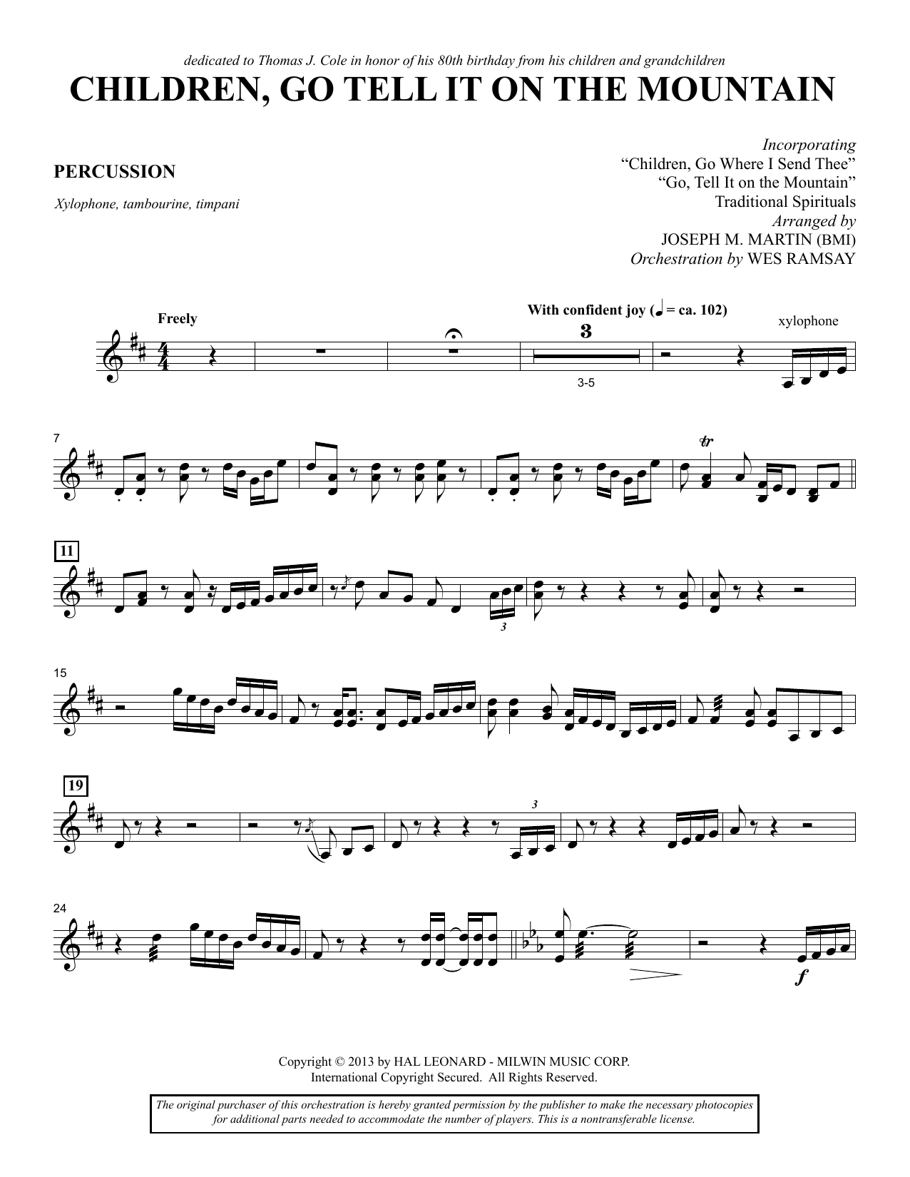 Download Joseph M. Martin Children, Go Tell It on the Mountain - Percussion Sheet Music and learn how to play Choir Instrumental Pak PDF digital score in minutes