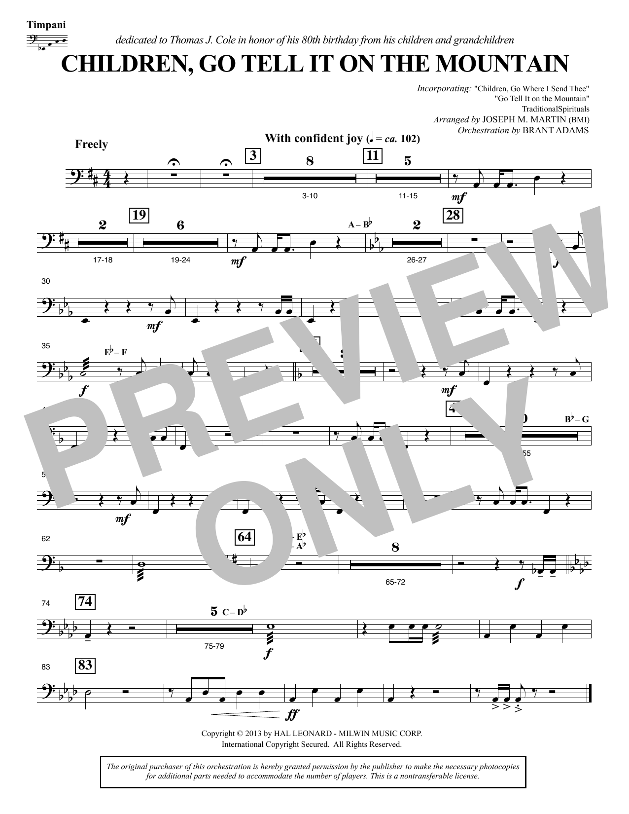 Download Joseph M. Martin Children, Go Tell It on the Mountain - Timpani Sheet Music and learn how to play Choir Instrumental Pak PDF digital score in minutes