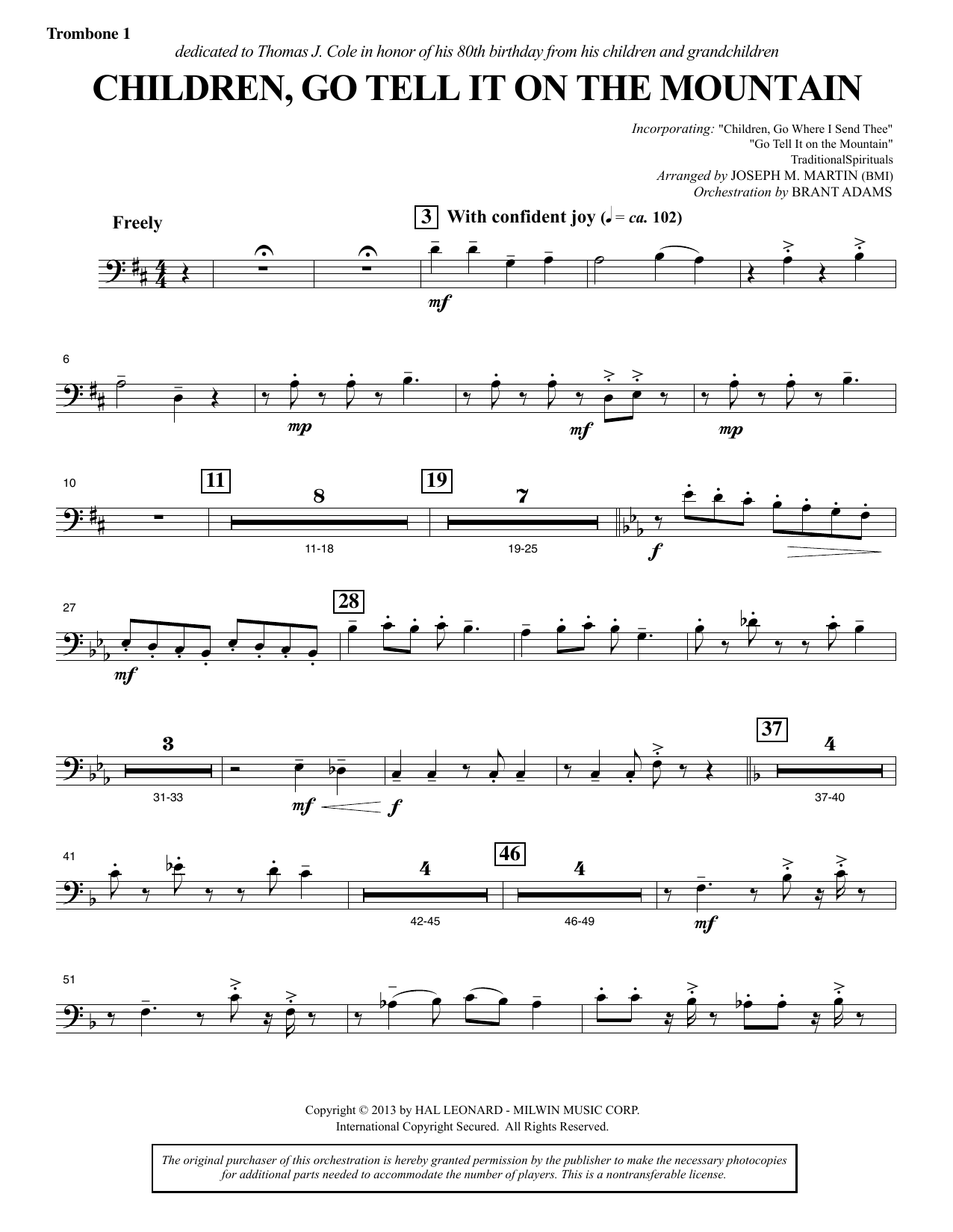 Download Joseph M. Martin Children, Go Tell It on the Mountain - Trombone 1 Sheet Music and learn how to play Choir Instrumental Pak PDF digital score in minutes