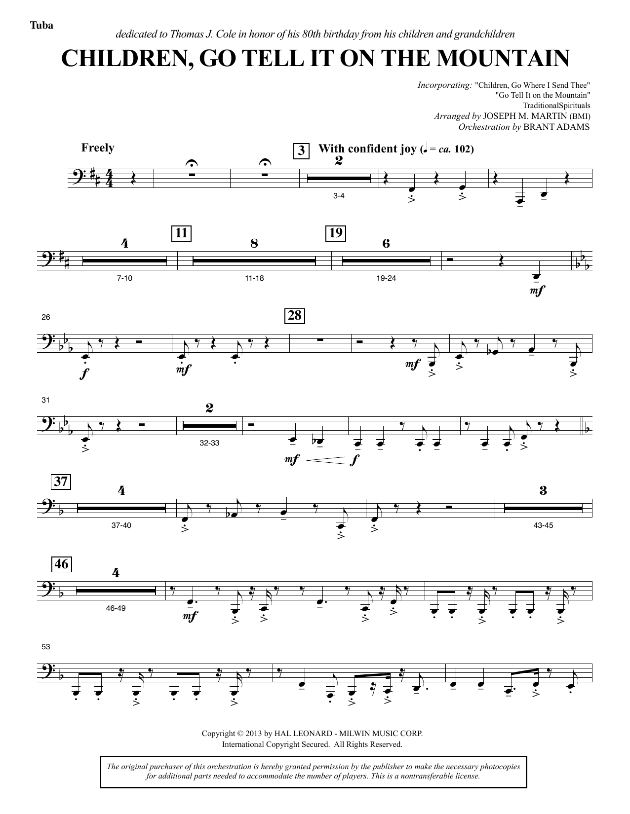 Download Joseph M. Martin Children, Go Tell It on the Mountain - Tuba Sheet Music and learn how to play Choir Instrumental Pak PDF digital score in minutes