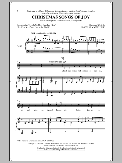 Download Joseph M. Martin Christmas Songs Of Joy Sheet Music and learn how to play Choral PDF digital score in minutes