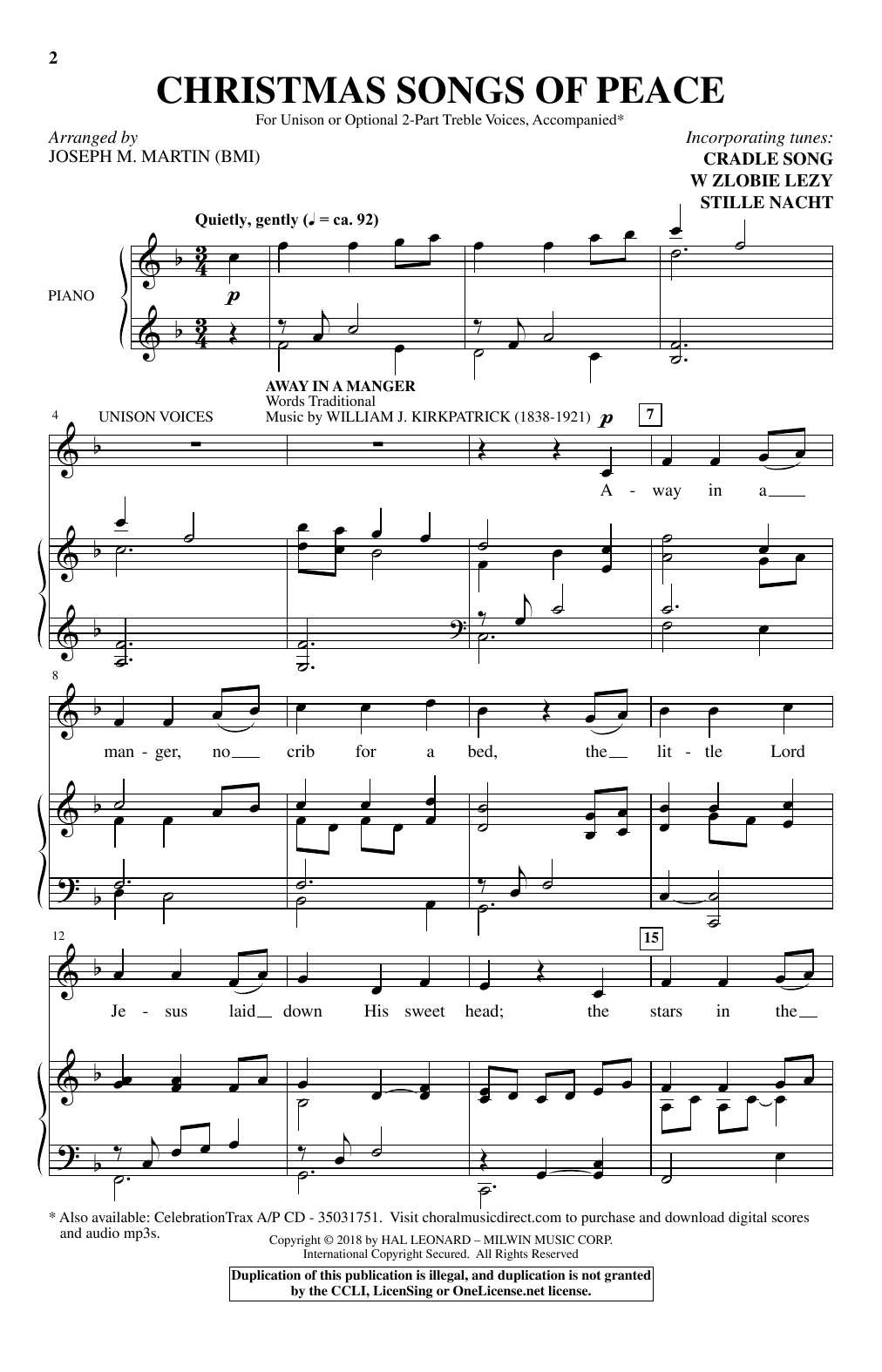 Download Joseph M. Martin Christmas Songs Of Peace Sheet Music and learn how to play Choral PDF digital score in minutes