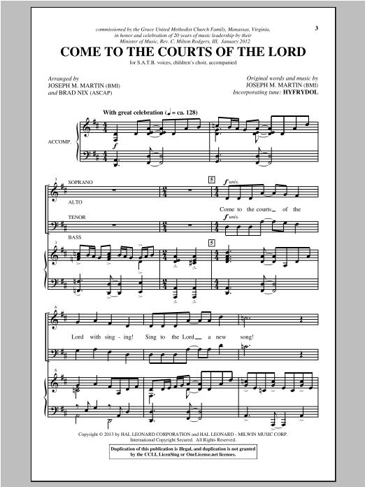 Download Joseph M. Martin Come To The Courts Of The Lord Sheet Music and learn how to play SATB PDF digital score in minutes