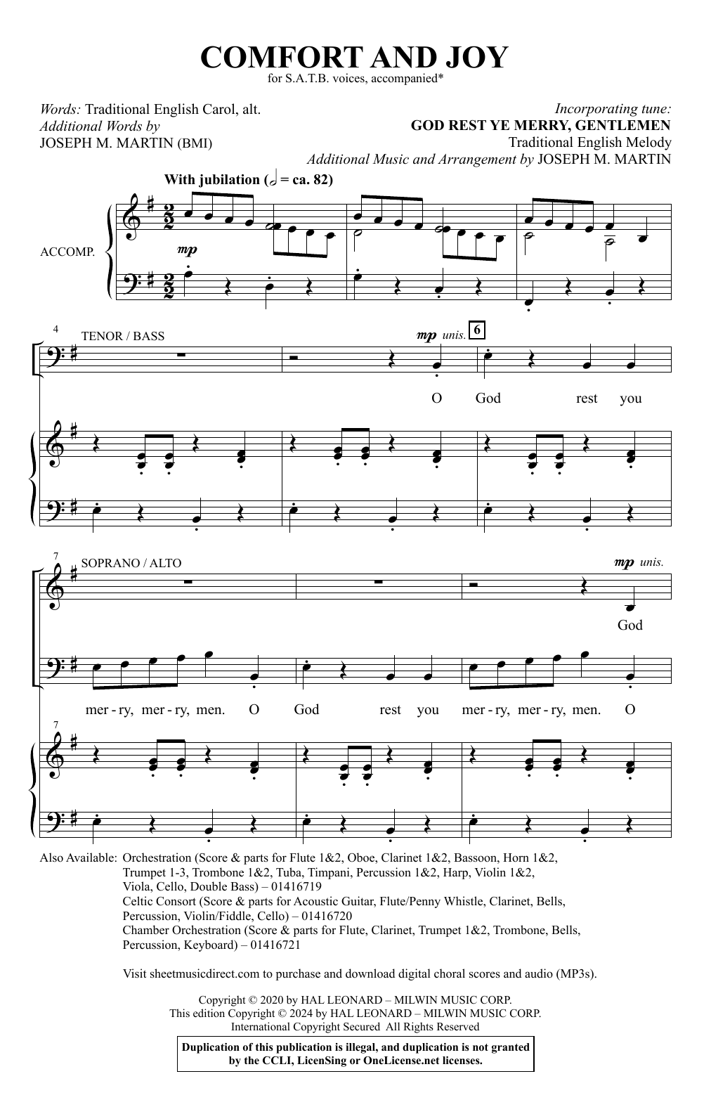Download Joseph M. Martin Comfort And Joy Sheet Music and learn how to play SATB Choir PDF digital score in minutes