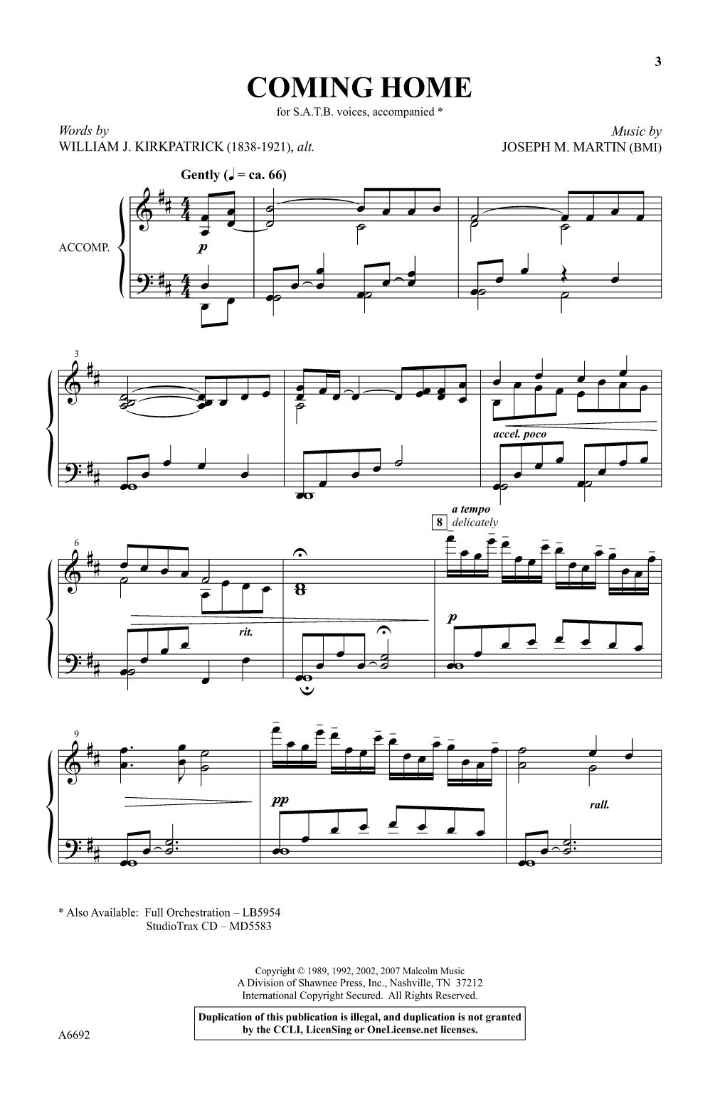 Download Joseph M. Martin Coming Home Sheet Music and learn how to play SATB Choir PDF digital score in minutes