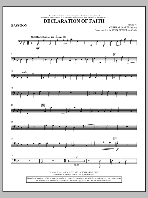 Download Joseph M. Martin Declaration Of Faith - Bassoon Sheet Music and learn how to play Choir Instrumental Pak PDF digital score in minutes