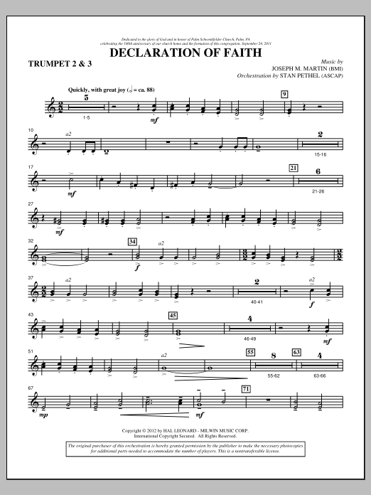 Download Joseph M. Martin Declaration Of Faith - Bb Trumpet 2,3 Sheet Music and learn how to play Choir Instrumental Pak PDF digital score in minutes