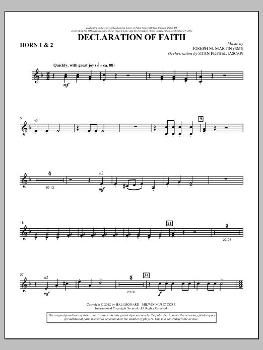 Download Joseph M. Martin Declaration Of Faith - F Horn 1,2 Sheet Music and learn how to play Choir Instrumental Pak PDF digital score in minutes