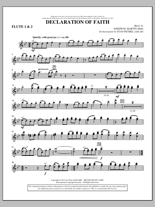 Download Joseph M. Martin Declaration Of Faith - Flute 1 & 2 Sheet Music and learn how to play Choir Instrumental Pak PDF digital score in minutes