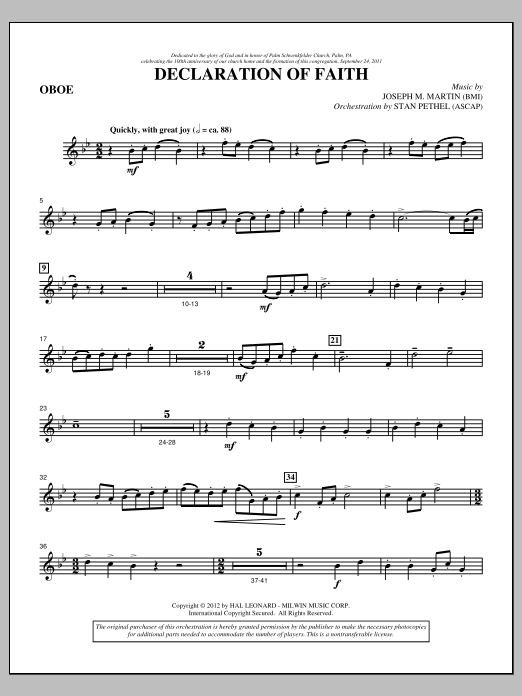 Download Joseph M. Martin Declaration Of Faith - Oboe Sheet Music and learn how to play Choir Instrumental Pak PDF digital score in minutes