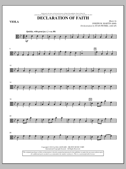 Download Joseph M. Martin Declaration Of Faith - Viola Sheet Music and learn how to play Choir Instrumental Pak PDF digital score in minutes