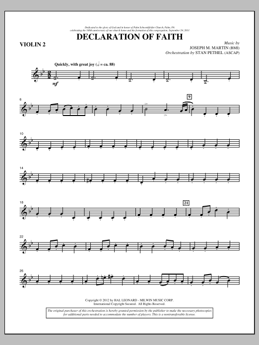 Download Joseph M. Martin Declaration Of Faith - Violin 2 Sheet Music and learn how to play Choir Instrumental Pak PDF digital score in minutes