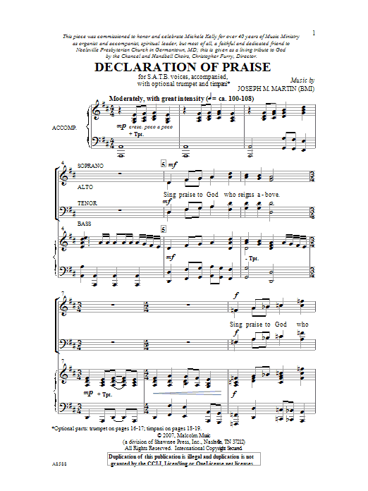 Download Joseph M. Martin Declaration Of Praise Sheet Music and learn how to play SATB PDF digital score in minutes