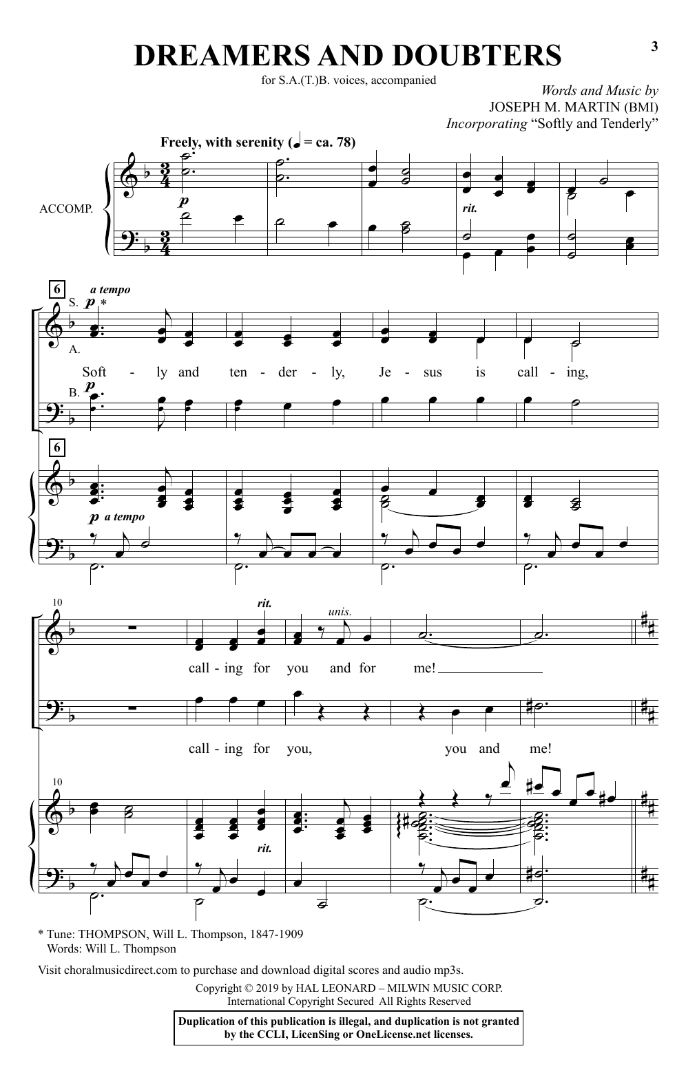 Download Joseph M. Martin Dreamers And Doubters Sheet Music and learn how to play SATB Choir PDF digital score in minutes