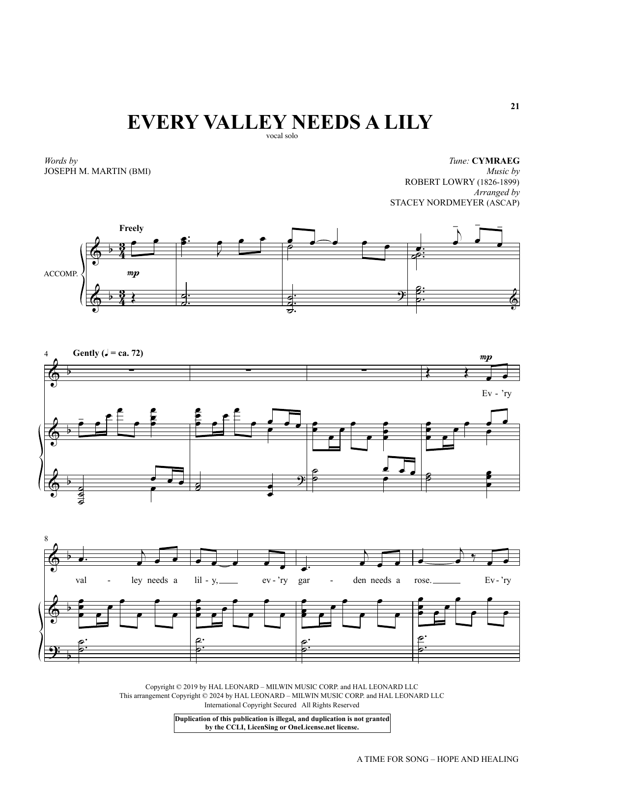 Download Joseph M. Martin Every Valley Needs A Lily Sheet Music and learn how to play Piano & Vocal PDF digital score in minutes