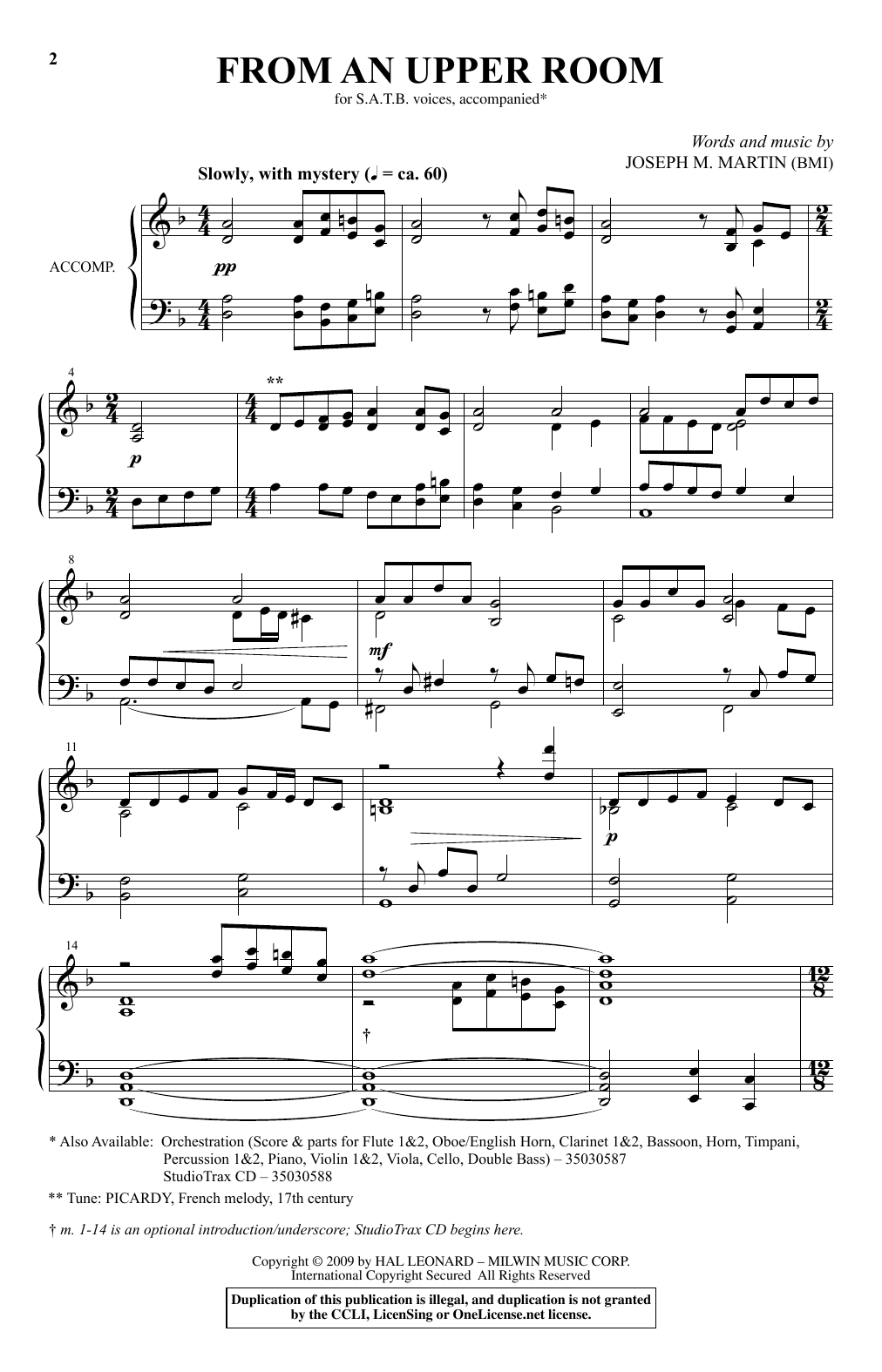 Download Joseph M. Martin From An Upper Room Sheet Music and learn how to play SATB PDF digital score in minutes