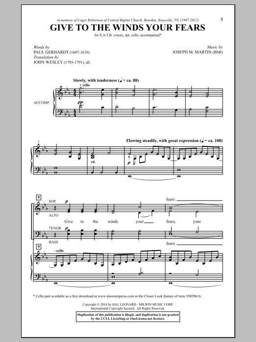 Download Joseph M. Martin Give To The Winds Your Fears Sheet Music and learn how to play SATB PDF digital score in minutes