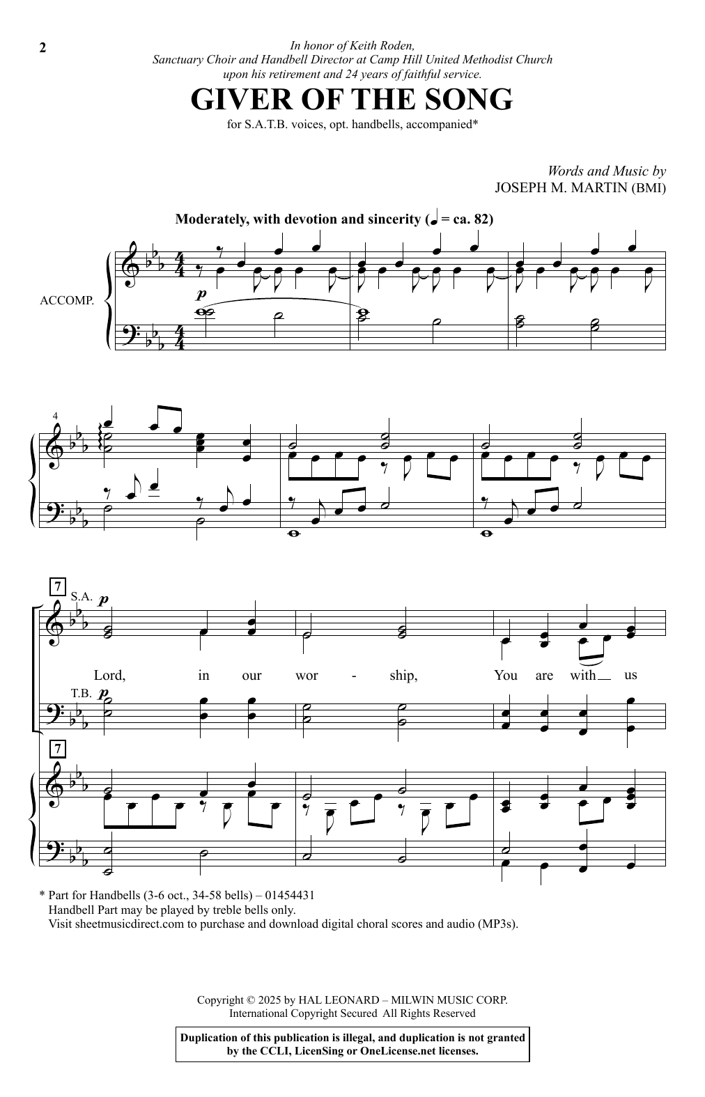 Download Joseph M. Martin Giver Of The Song Sheet Music and learn how to play SATB Choir PDF digital score in minutes