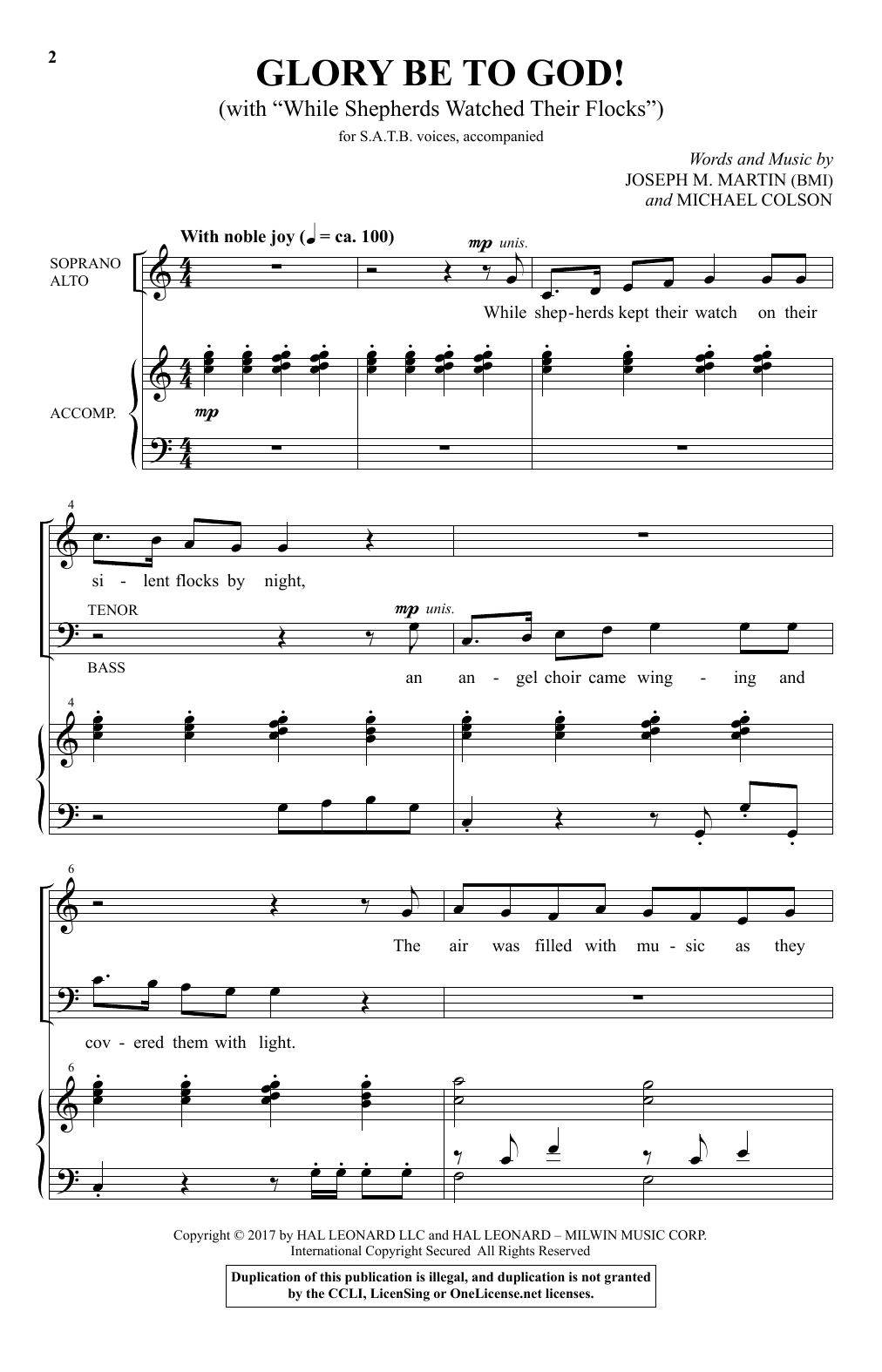 Download Joseph M. Martin Glory Be To God! (With While Shepherds Watched Their Flocks) Sheet Music and learn how to play SATB PDF digital score in minutes