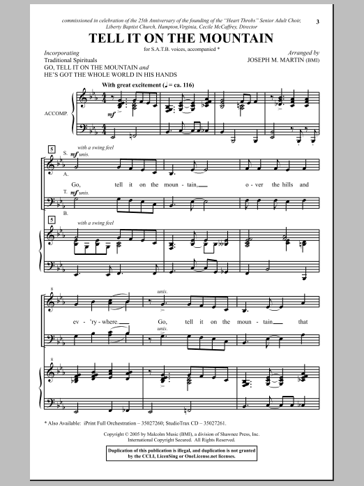 Download Joseph M. Martin Go, Tell It On The Mountain Sheet Music and learn how to play SATB Choir PDF digital score in minutes