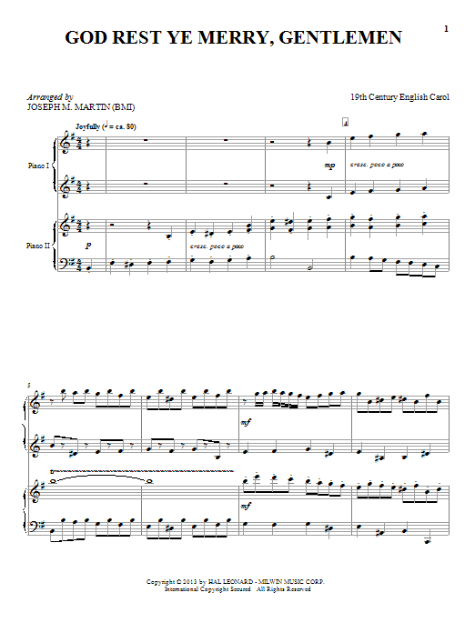 Download Joseph M. Martin God Rest Ye Merry, Gentlemen Sheet Music and learn how to play Piano Duet PDF digital score in minutes