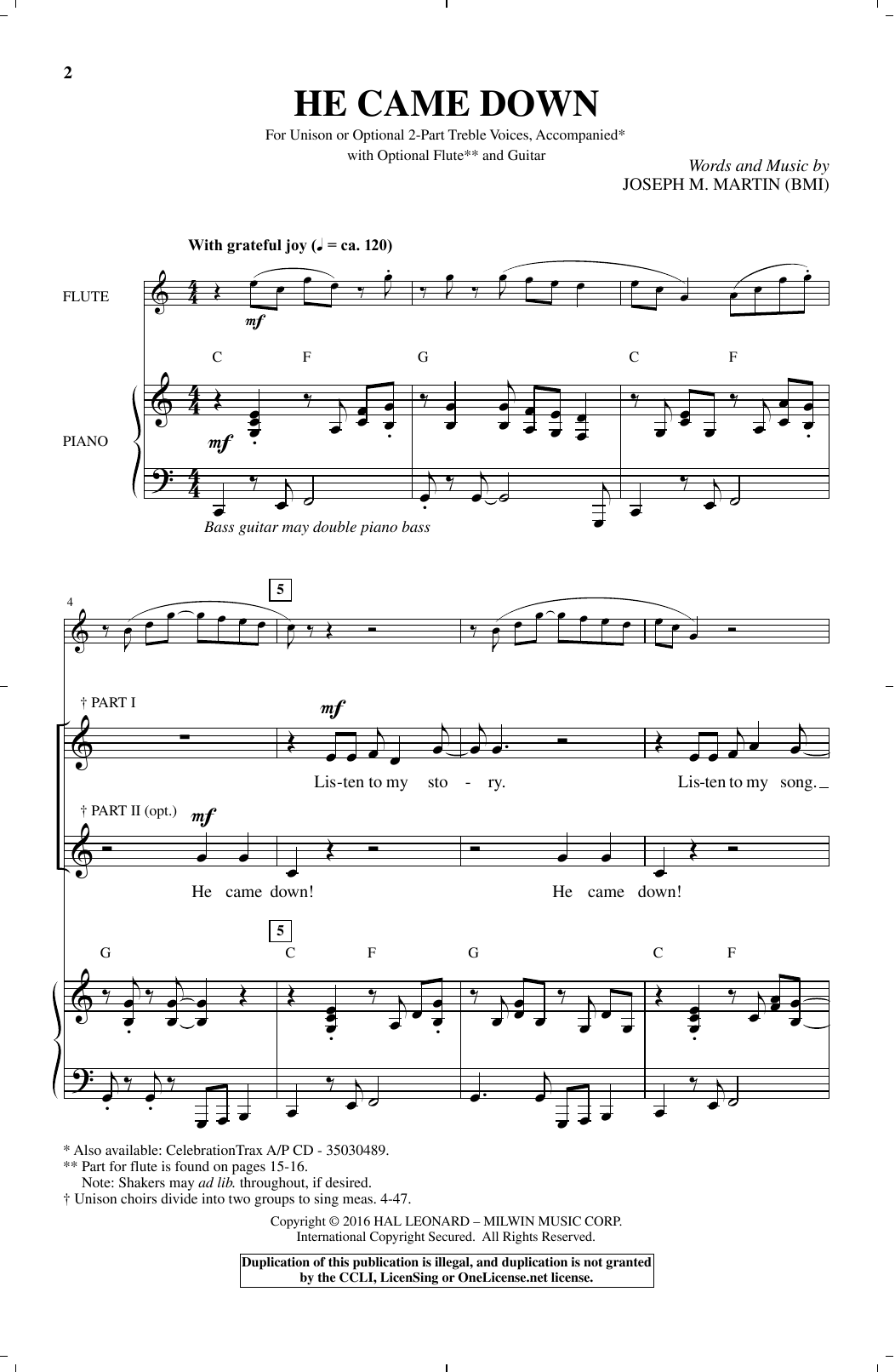 Download Joseph M. Martin He Came Down Sheet Music and learn how to play Choral PDF digital score in minutes
