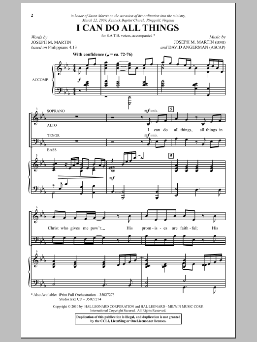 Download Joseph M. Martin I Can Do All Things Sheet Music and learn how to play SATB Choir PDF digital score in minutes