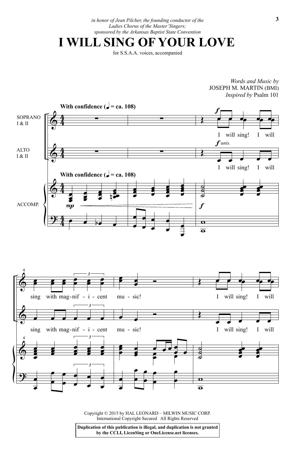 Download Joseph M. Martin I Will Sing Of Your Love Sheet Music and learn how to play SSA PDF digital score in minutes