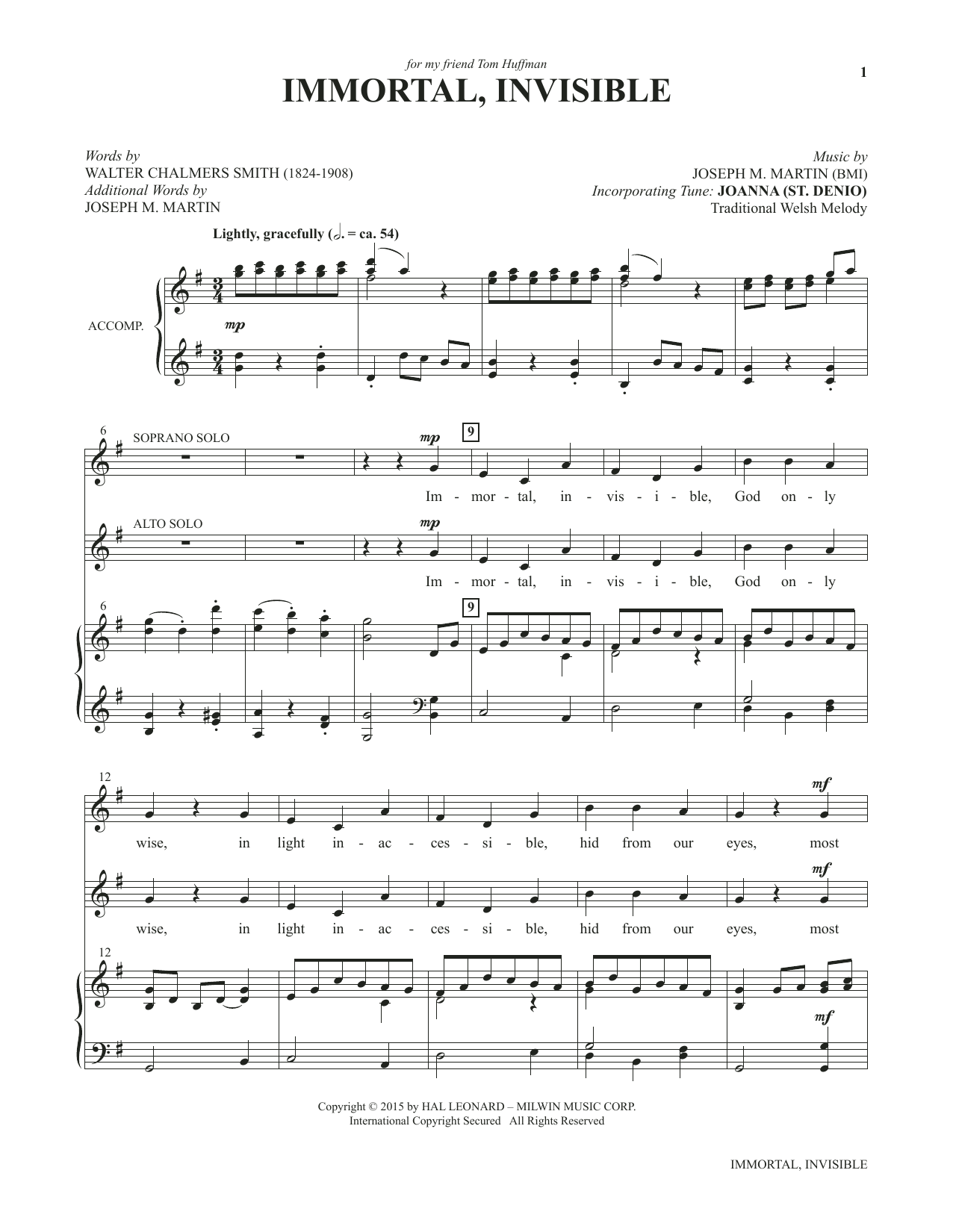 Download Joseph M. Martin Immortal, Invisible (from Voices Together: Duets for Sanctuary Singers) Sheet Music and learn how to play Vocal Duet PDF digital score in minutes