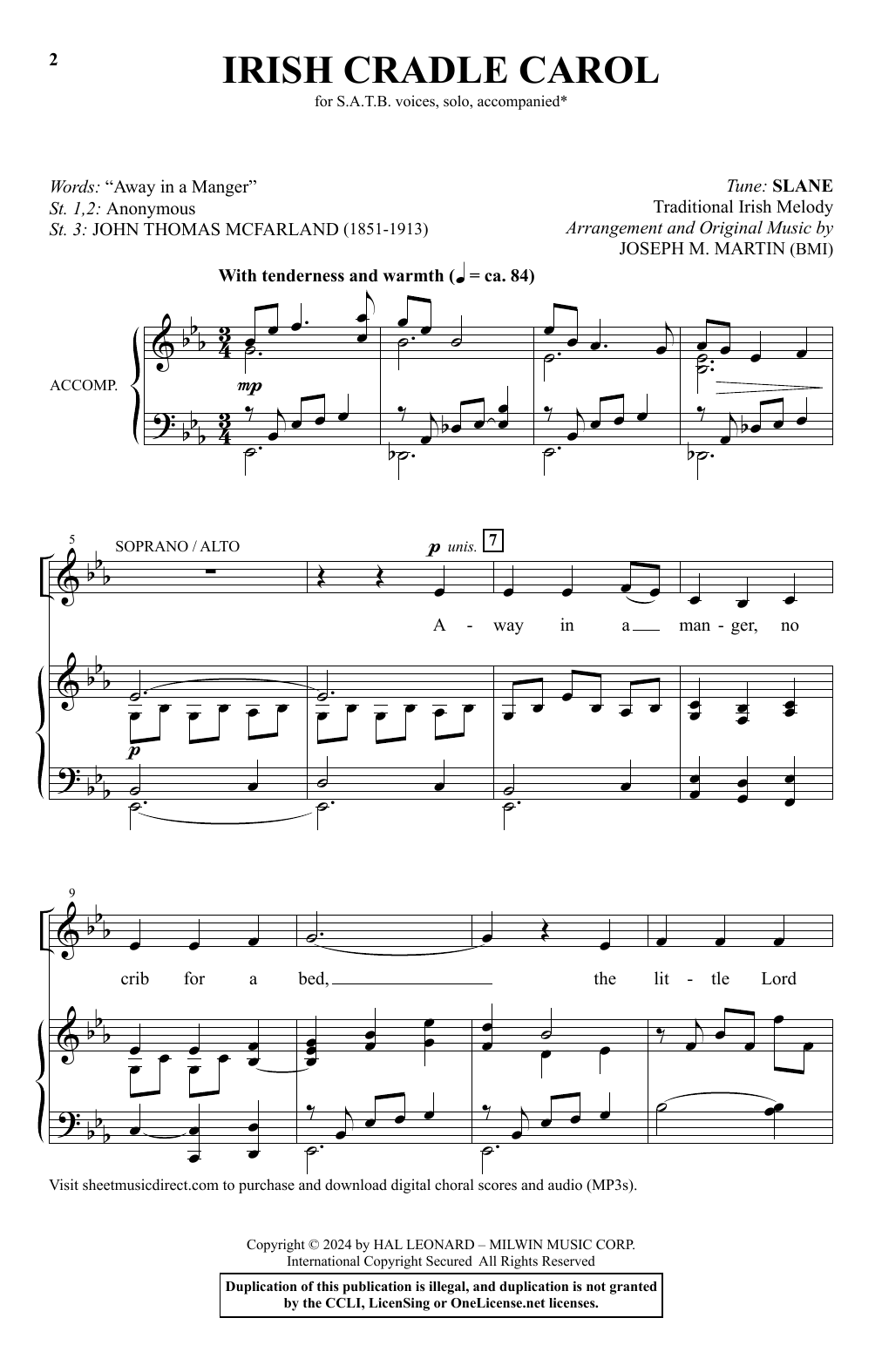 Download Joseph M. Martin Irish Cradle Carol Sheet Music and learn how to play SATB Choir PDF digital score in minutes