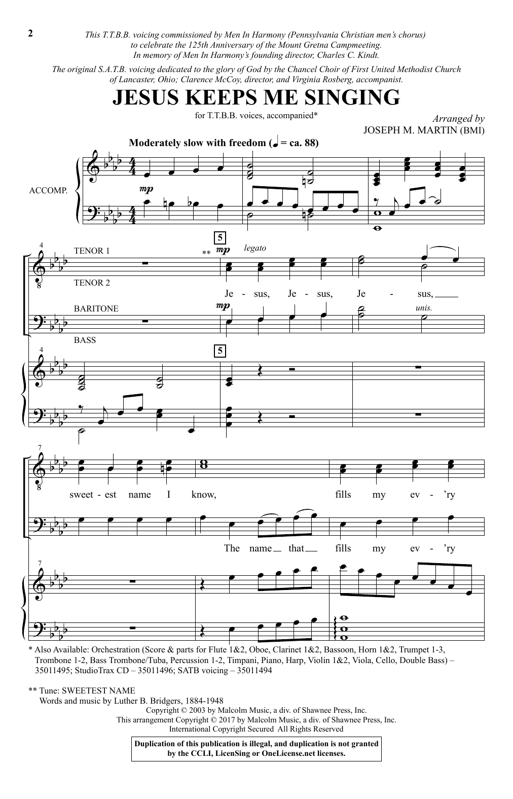 Download Joseph M. Martin Jesus Keeps Me Singing Sheet Music and learn how to play TTBB PDF digital score in minutes