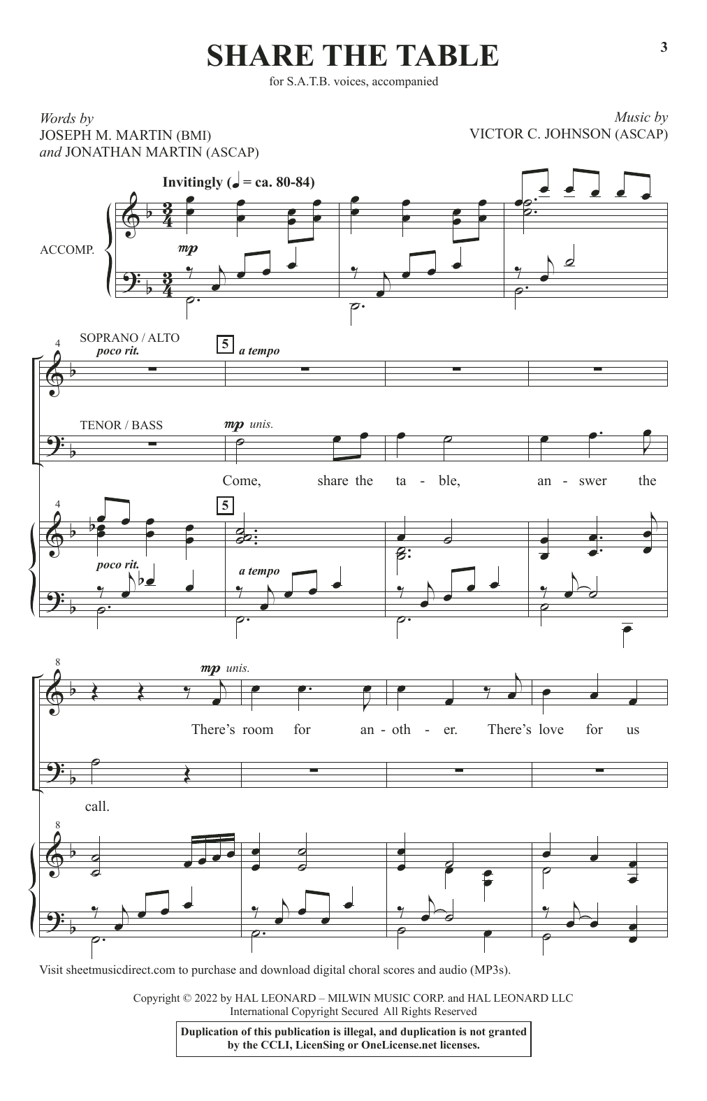 Download Joseph M. Martin, Jonathan Martin and Victor C. Johnson Share The Table Sheet Music and learn how to play SATB Choir PDF digital score in minutes