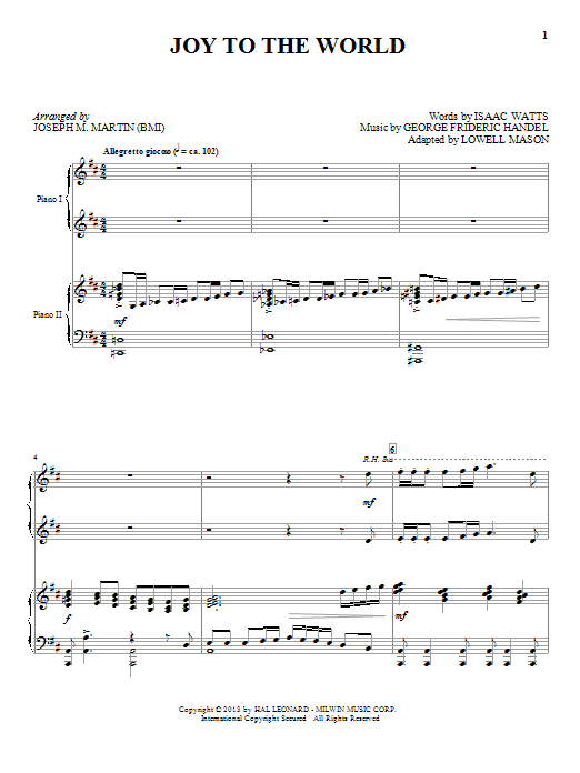 Download Joseph M. Martin Joy To The World Sheet Music and learn how to play Piano Duet PDF digital score in minutes